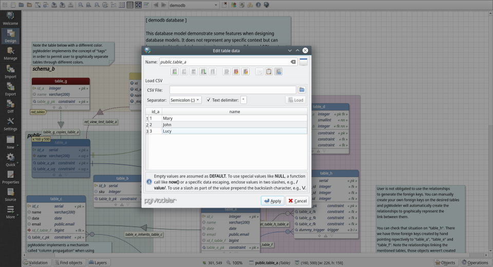 Need to populate a table after its creation? Do it easily via data editing dialog