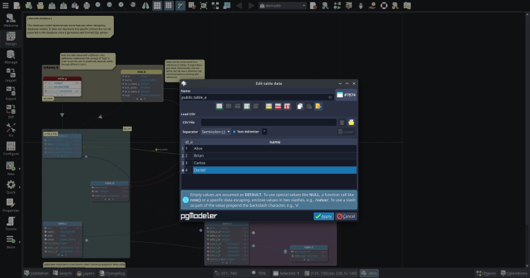Need to populate a table after its creation? Do it easily via the data editing dialog.